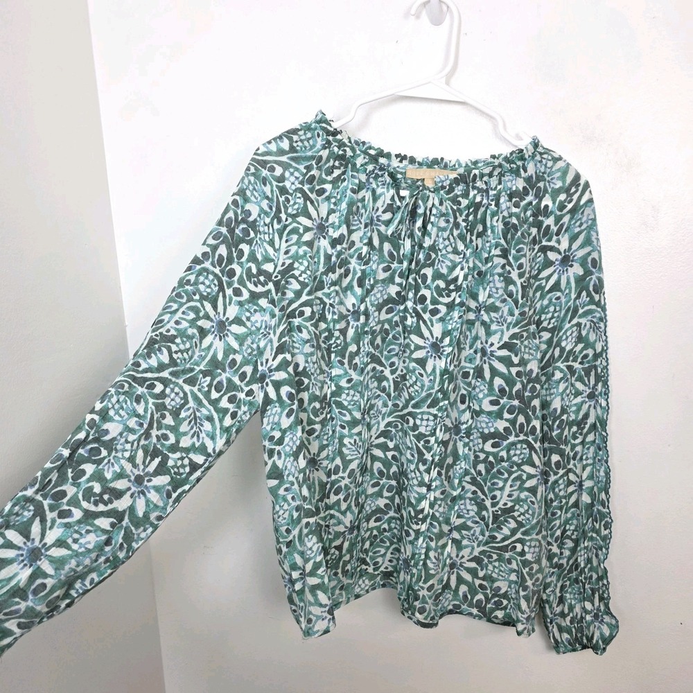 Hope & Harlowe Green White Floral Cottagecore Boho Lace Insert Blouse Size M